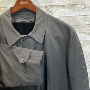 Vintage London Fog Mens‎ 50R Trench Coat Black Alpaca Mohair Removable Liner USA